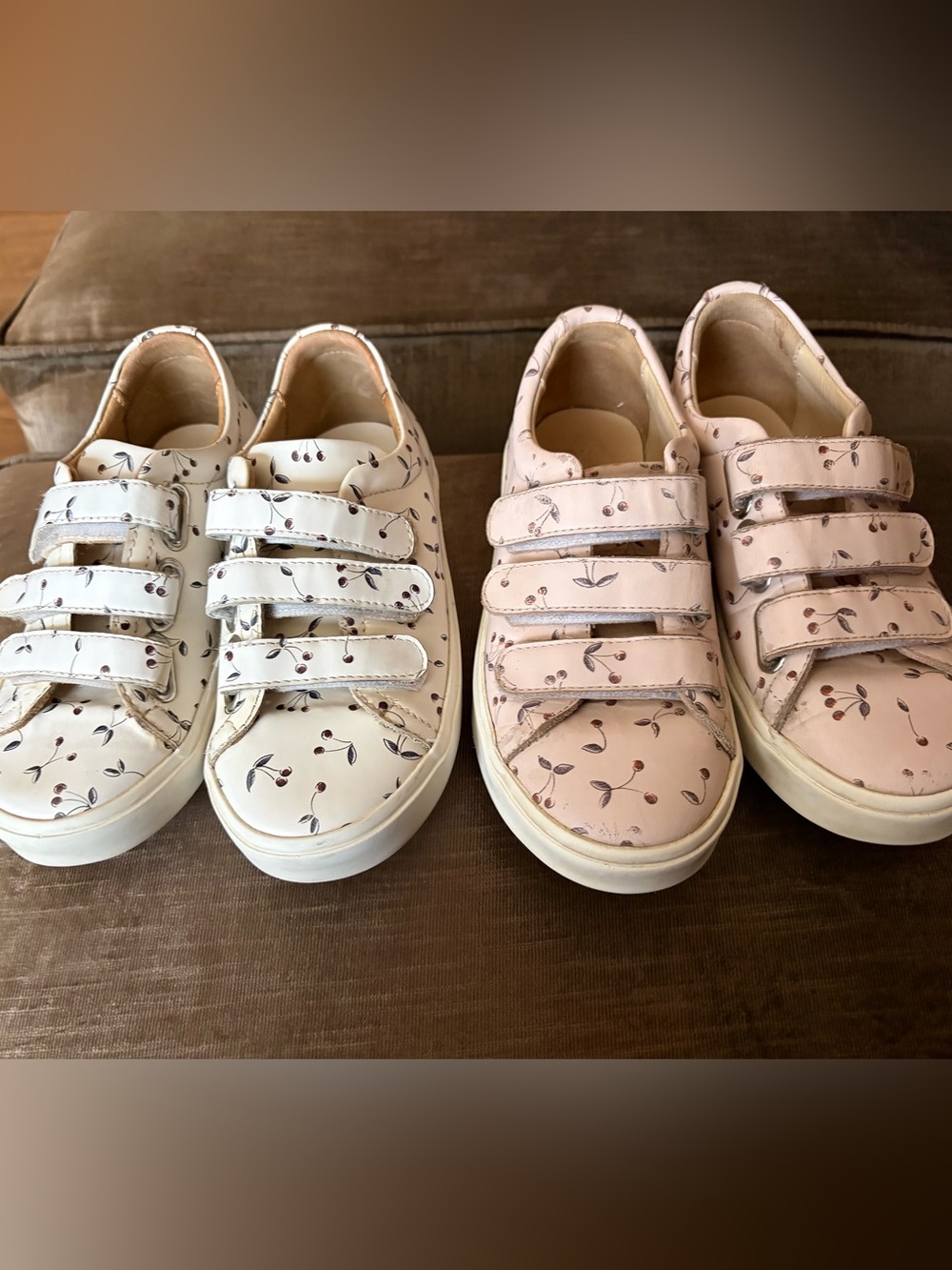 Bonpoint- Kids cherry Velcro Sneakers in White and Light Pink/ 2 pairs